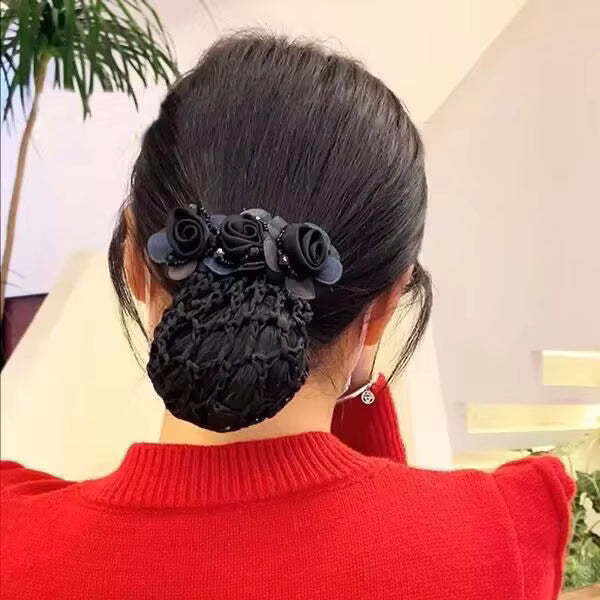 Rose Flower Hair Bun Net With Clip