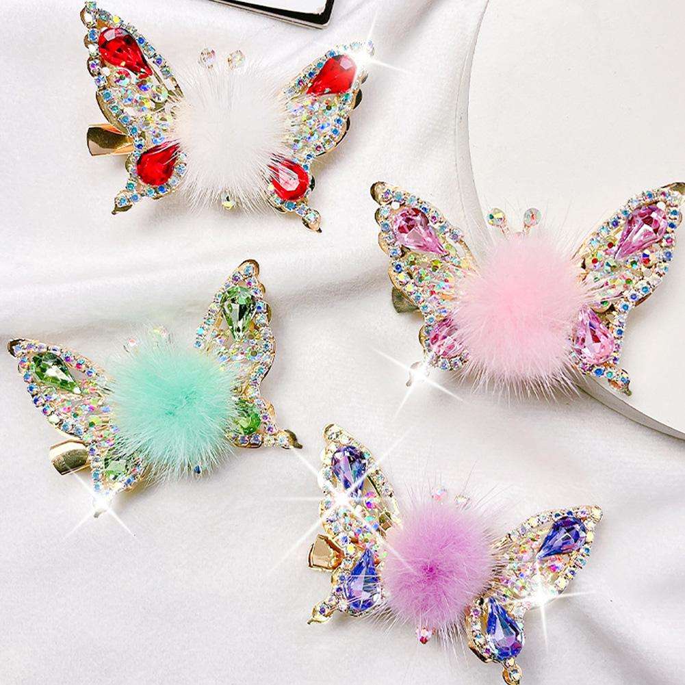 🦋✨ Fluffy Butterfly Hair Clips – Sparkly &amp; Adorable! ✨🦋