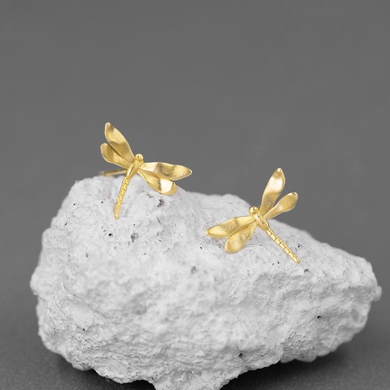 Shimmering Gold Dragonfly Studs – Nature Chic Design✨