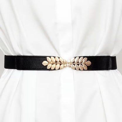 Women Black Waist Belt with Metal Leaf 🖤