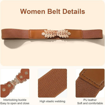 Women Black Waist Belt with Metal Leaf 🖤
