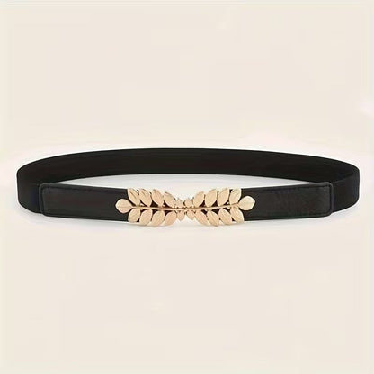 Women Black Waist Belt with Metal Leaf 🖤